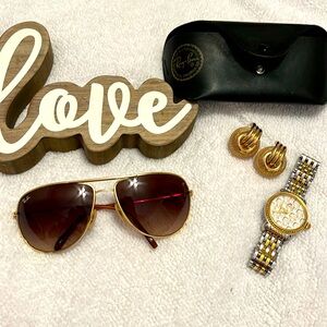 RAY-BAN AUTHENTIC AVIATOR SUNGLASSES POLISHED GOLD FRAME & BROWN GRADIENT LENS💕